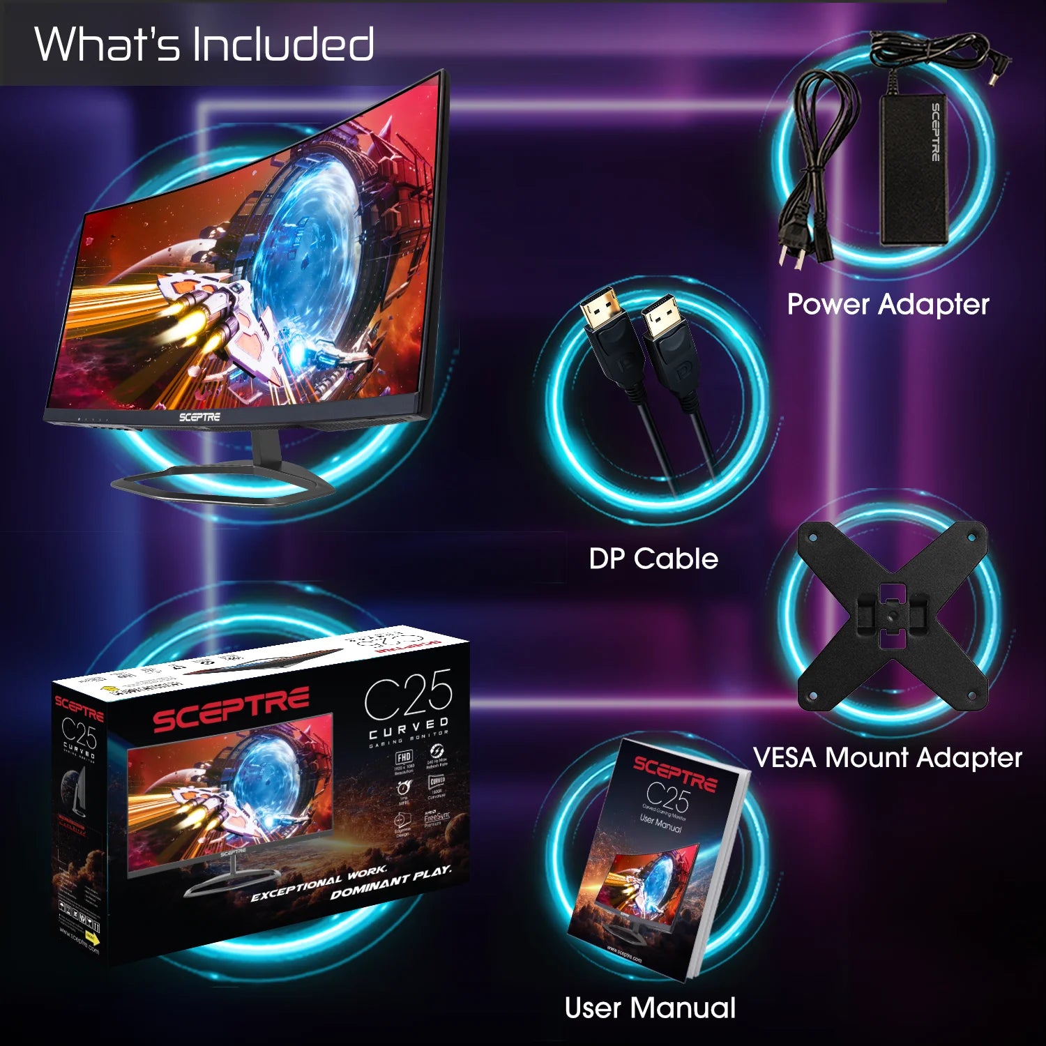 Curved 24.5-Inch Gaming Monitor up to 240Hz 1080P R1500 1Ms Displayport X2 HDMI X2 Blue Light Shift Build-In Speakers, Machine Black 2023 (C255B-FWT240)