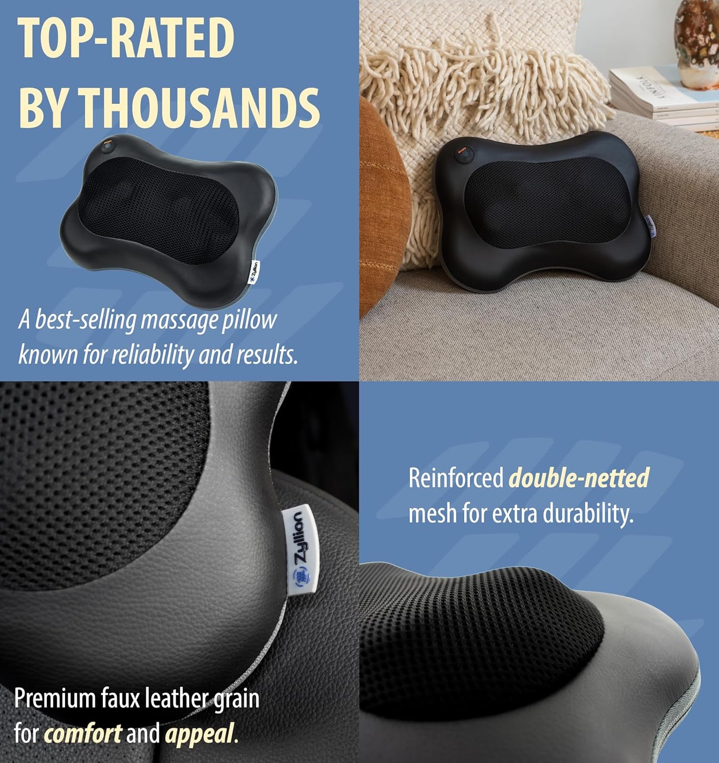 Shiatsu Back and Neck Massager with Heat - 3D Electric Kneading Deep Tissue Massage Pillow for Muscle Pain Relief, Black, ZMA-13