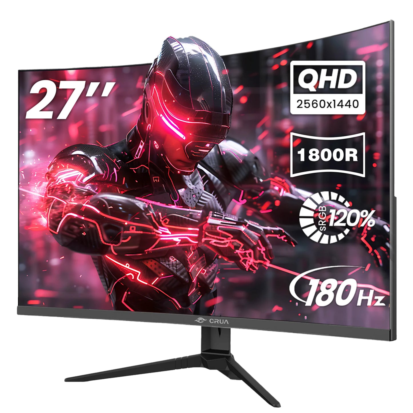 27" 2K 180Hz Curved Gaming Monitor,Qhd (2560 X 1440P) 1800R ,120% Srgb,Freesync,Dp& HDMI Ports, Black