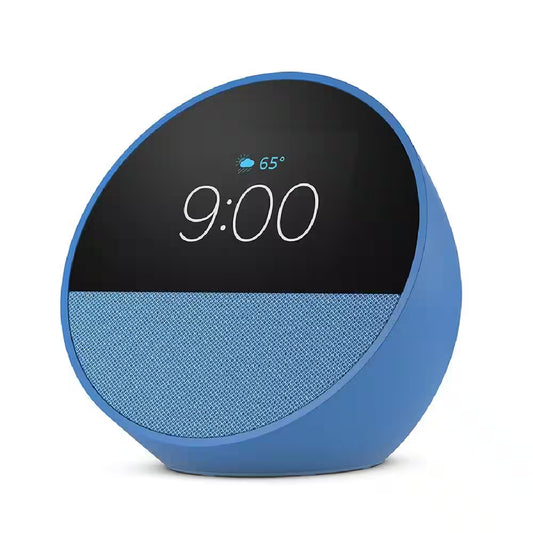 Blue Echo Spot-Smart Alarm Clock with Alexa, Smart Speaker with Compact Design for Nightstands, Offices and Kitchens