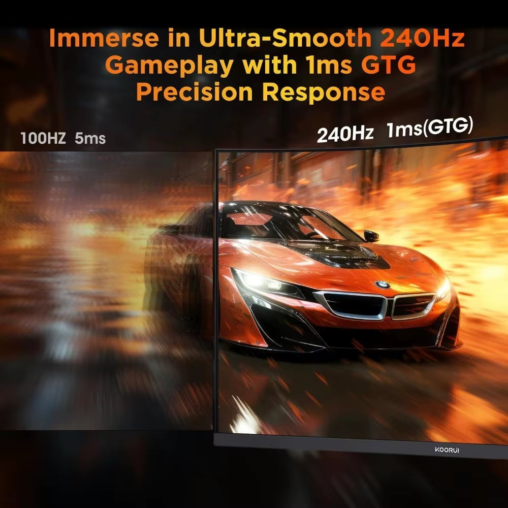 Monitors/Black 25 Inch Curved Gaming Monitor 240Hz FHD 1080P Computer Monitor, 1500R 1Ms GTG Display, Adaptive Sync, 90% DCI-P3