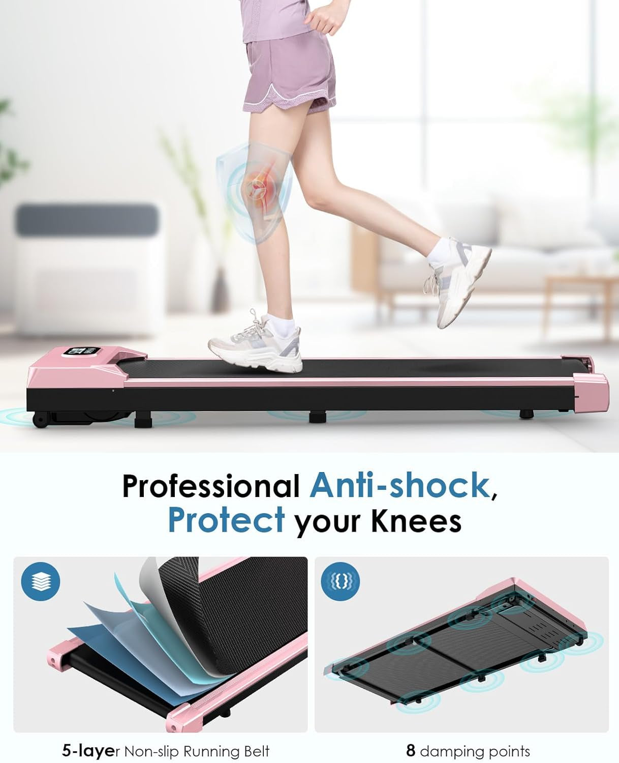 Walking Pad Treadmill with Incline, 5% Incline & 5MPH under Desk Portable Treadmill for Home Office, Compact & Small, Ultra Quiet with 300+ Lb Capacity