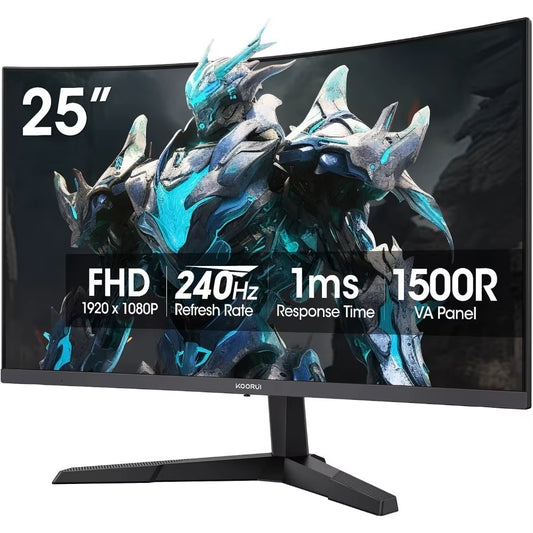Monitors/Black 25 Inch Curved Gaming Monitor 240Hz FHD 1080P Computer Monitor, 1500R 1Ms GTG Display, Adaptive Sync, 90% DCI-P3