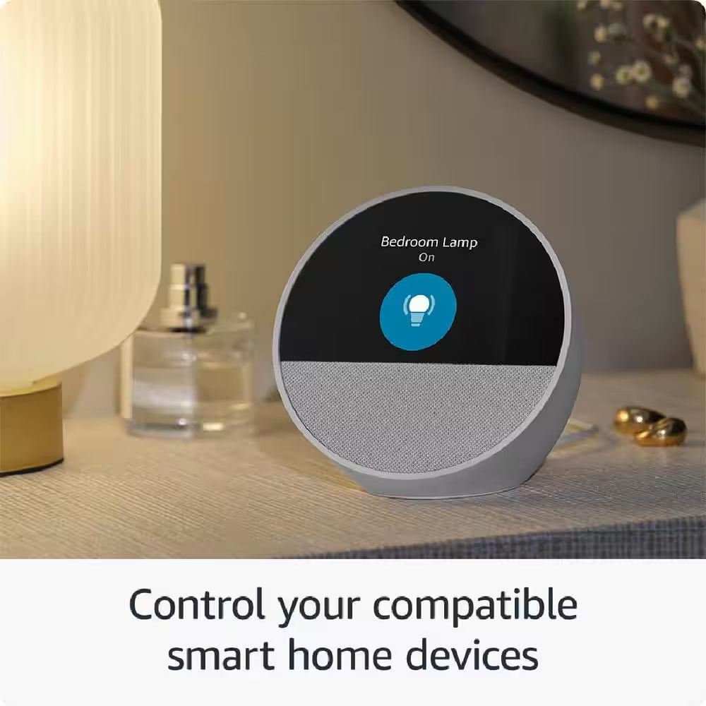 Blue Echo Spot-Smart Alarm Clock with Alexa, Smart Speaker with Compact Design for Nightstands, Offices and Kitchens