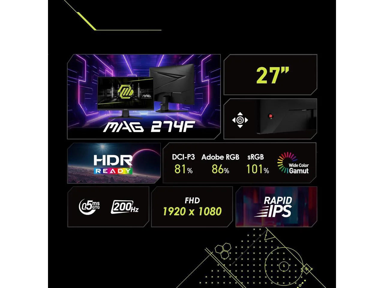 MAG 274F 27" 16:9 Full HD 200Hz IPS LCD Gaming Monitor, Black