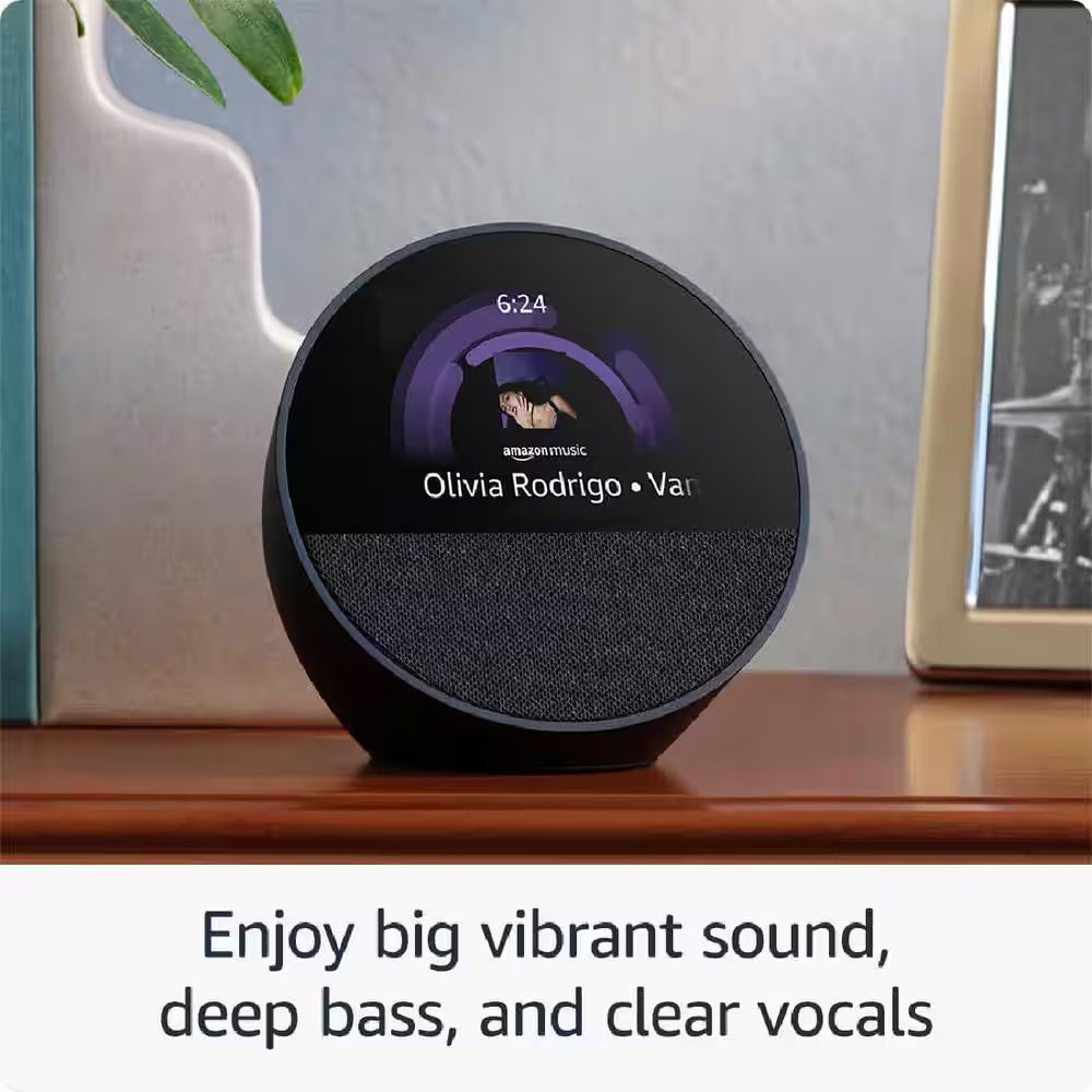 Blue Echo Spot-Smart Alarm Clock with Alexa, Smart Speaker with Compact Design for Nightstands, Offices and Kitchens
