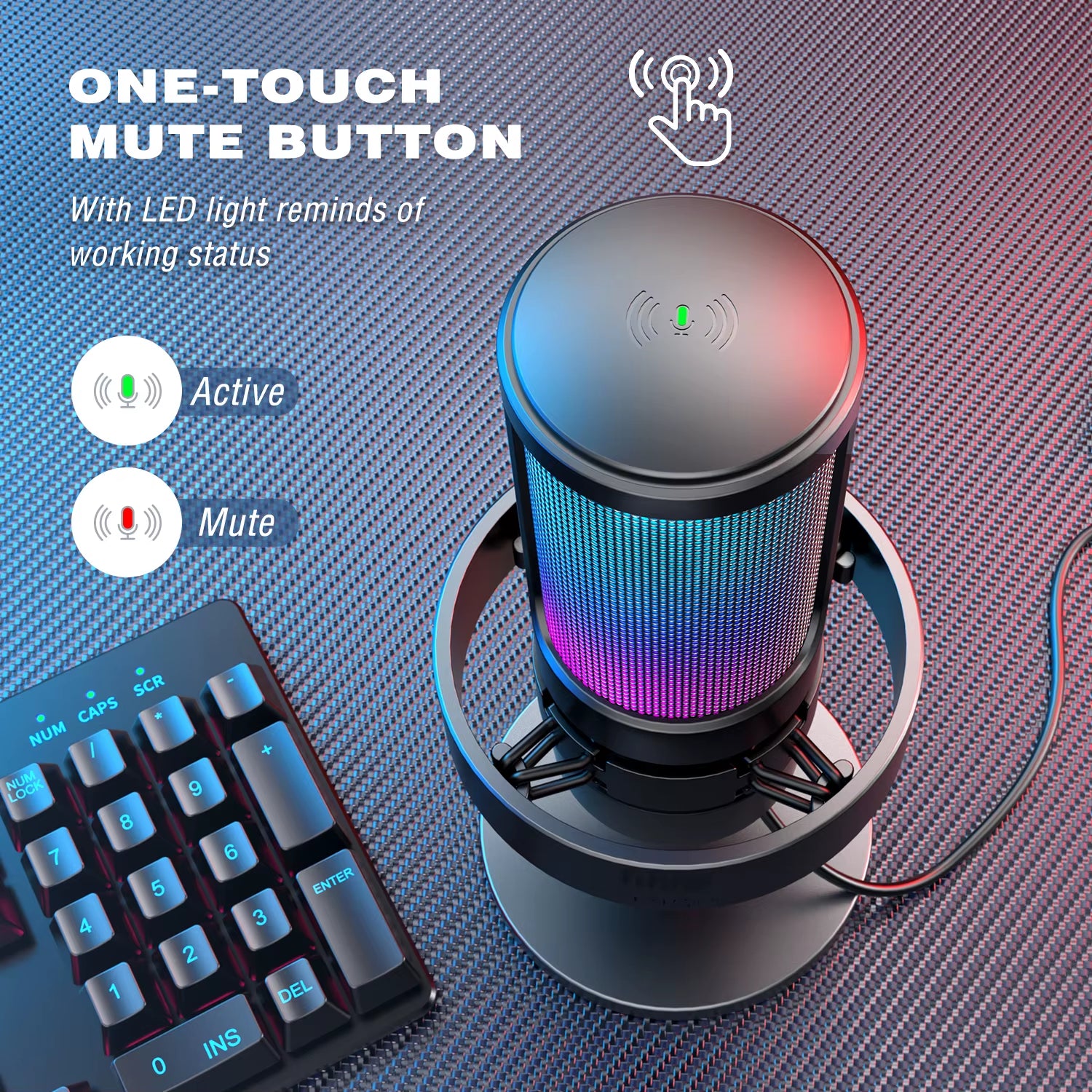 USB Microphone for Recording and Streaming on PC and Mac,Headphone Output and Touch-Mute Button,Mic with 3 RGB Modes -A8