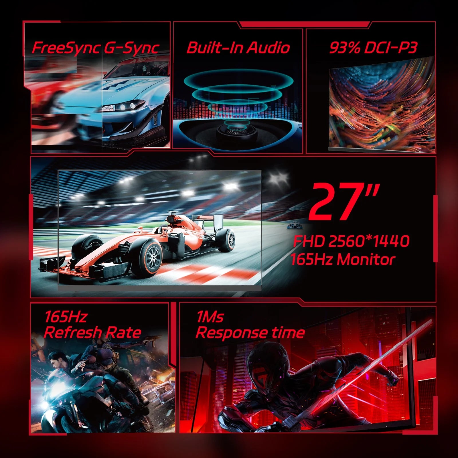 REHISK 27 Inch QHD 2K Curved Gaming Monitor 180Hz 2560 X 1440P 1Ms Fast IPS Computer Monitor, DP/HDMI,VESA Mount, 120% Srgb HDR Eye Care Metal Stand