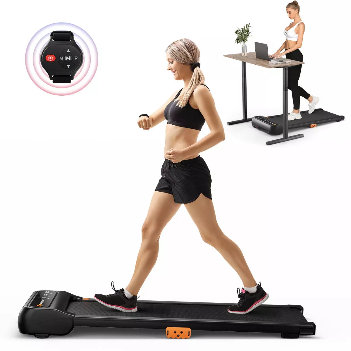 Costway Walking Pad under Desk Treadmill with Watch Remote LED Touch Screen for Home/Office