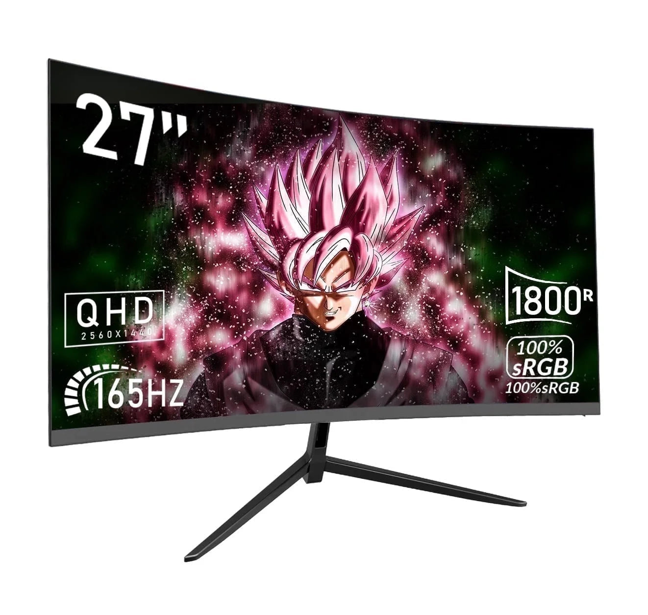 REHISK 27 Inch QHD 2K Curved Gaming Monitor 180Hz 2560 X 1440P 1Ms Fast IPS Computer Monitor, DP/HDMI,VESA Mount, 120% Srgb HDR Eye Care Metal Stand