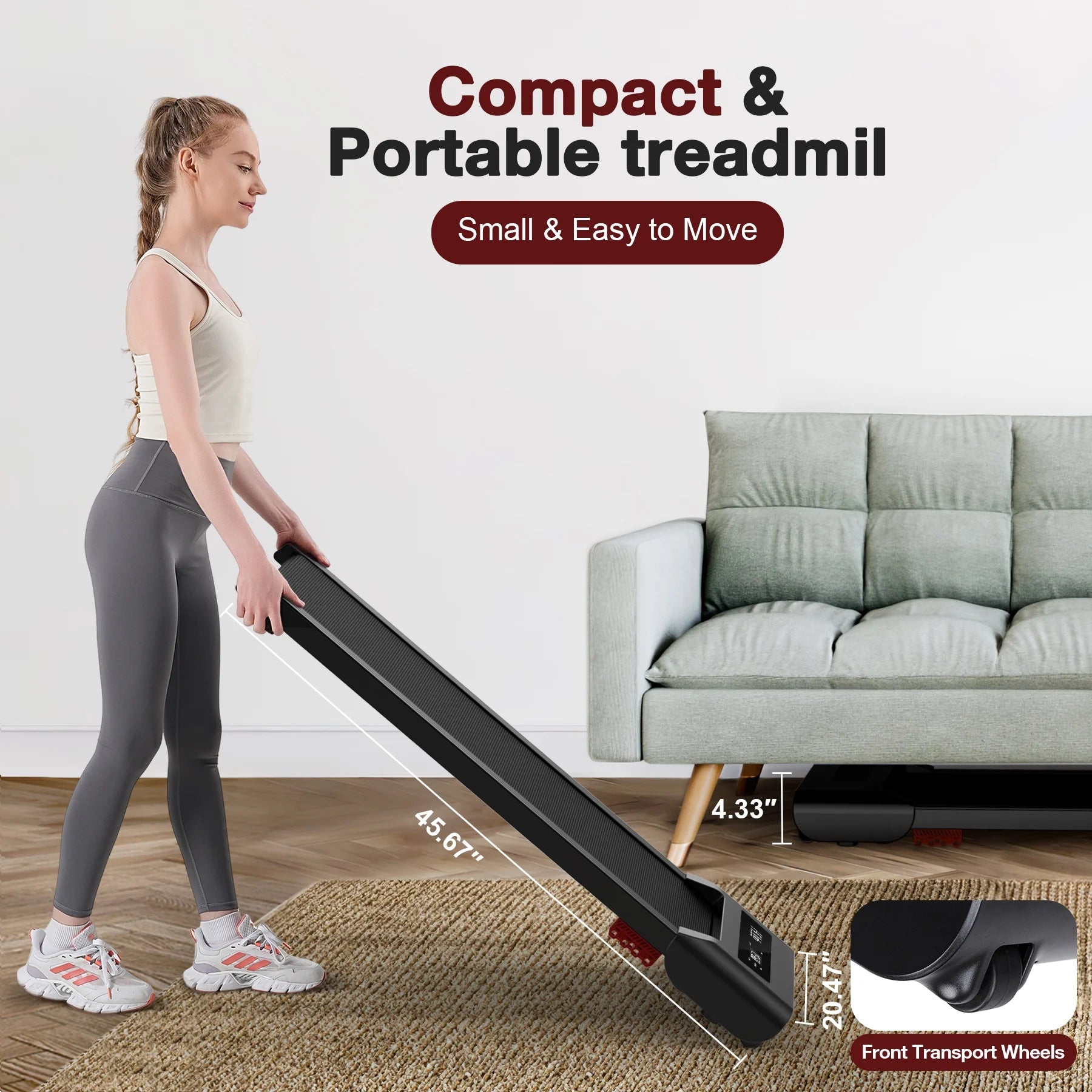 Walking Pad, under Desk Treadmill 300 Lb Capacity with LED Display for Home Office Walking/Running