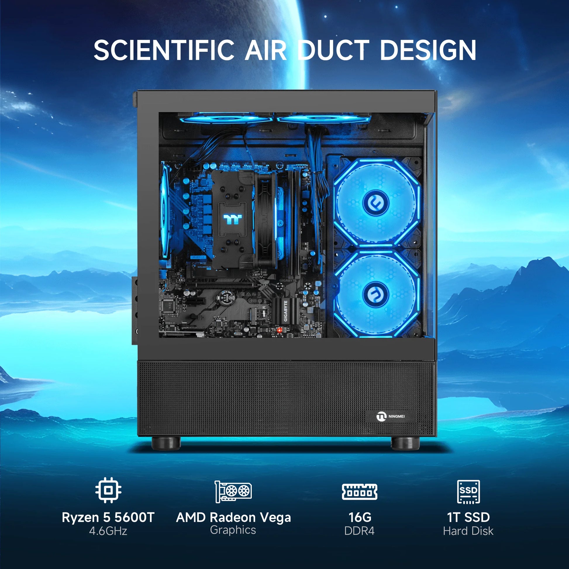 Lumishore Gaming PC AMD Ryzen 5 5600GT 16GB RAM 1TB SSD Wifi PC Gaming Black