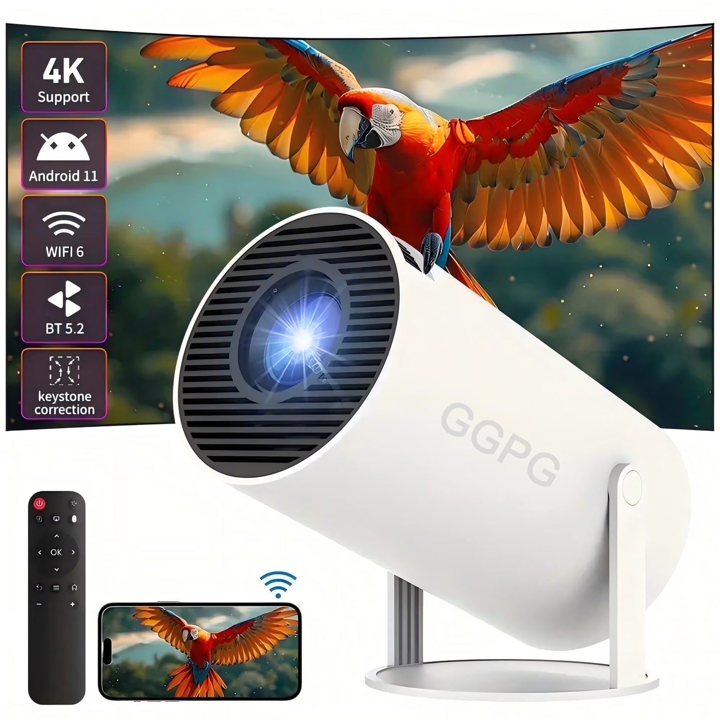 Mini Projector - Home Theater Portable 5G Wifi 4K 1080P Support, Smart for Movies Compatible with Phone