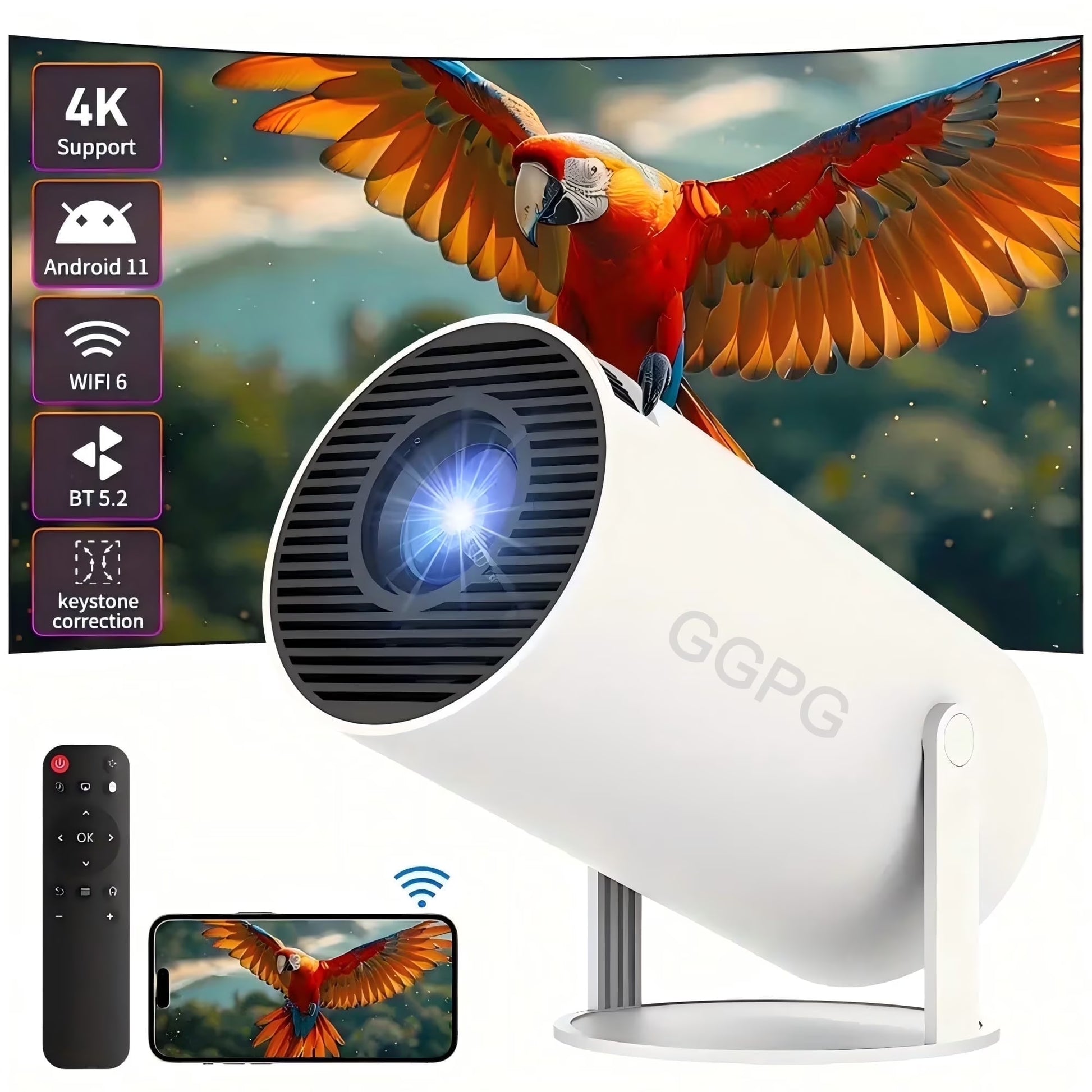 Mini Projector - Home Theater Portable 5G Wifi 4K 1080P Support, Smart for Movies Compatible with Phone