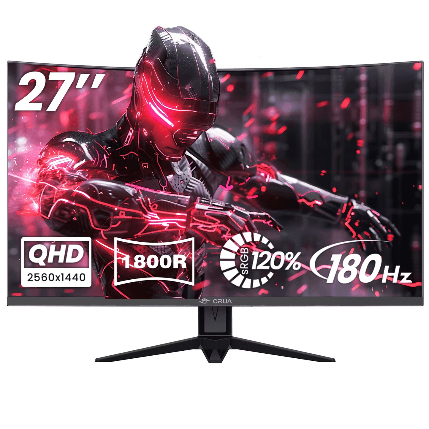 27" 2K 180Hz Curved Gaming Monitor,Qhd (2560 X 1440P) 1800R ,120% Srgb,Freesync,Dp& HDMI Ports, Black