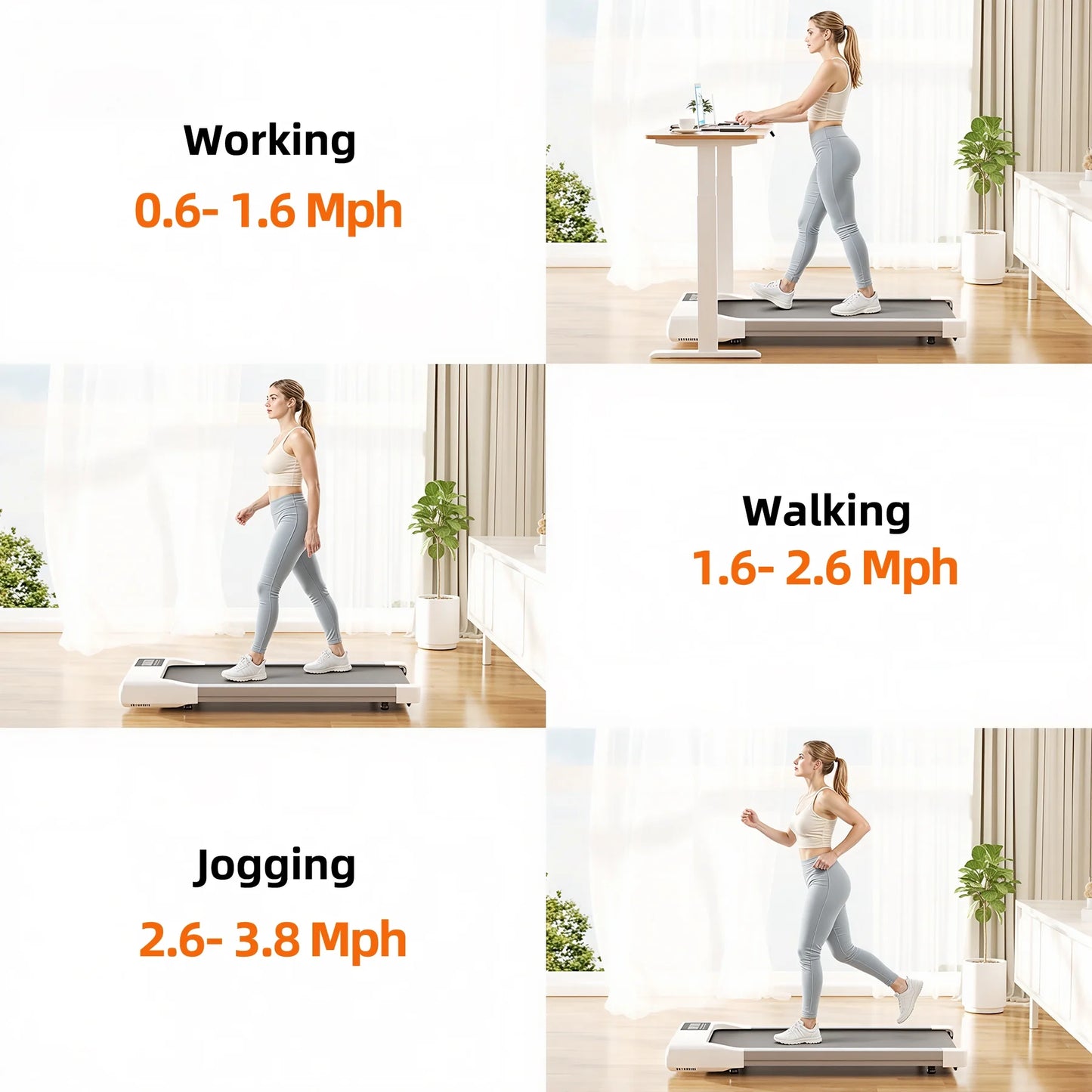 Walking Pad 300Lb,Under Desk Treadmillwith Remote Control ,2 in 1 Portable Walking Pad Treadmill for Home/Office/Exercise/Fitness Workout(White)