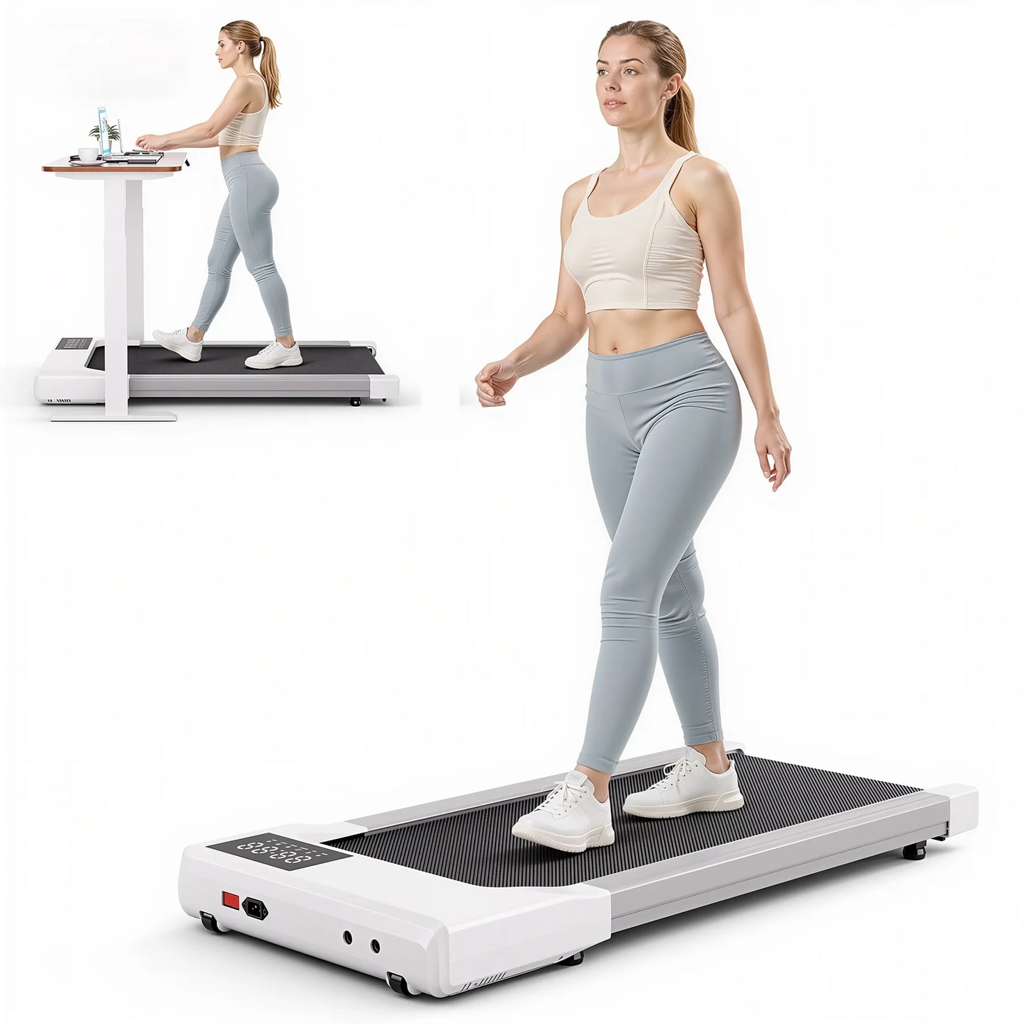 Walking Pad 300Lb,Under Desk Treadmillwith Remote Control ,2 in 1 Portable Walking Pad Treadmill for Home/Office/Exercise/Fitness Workout(White)