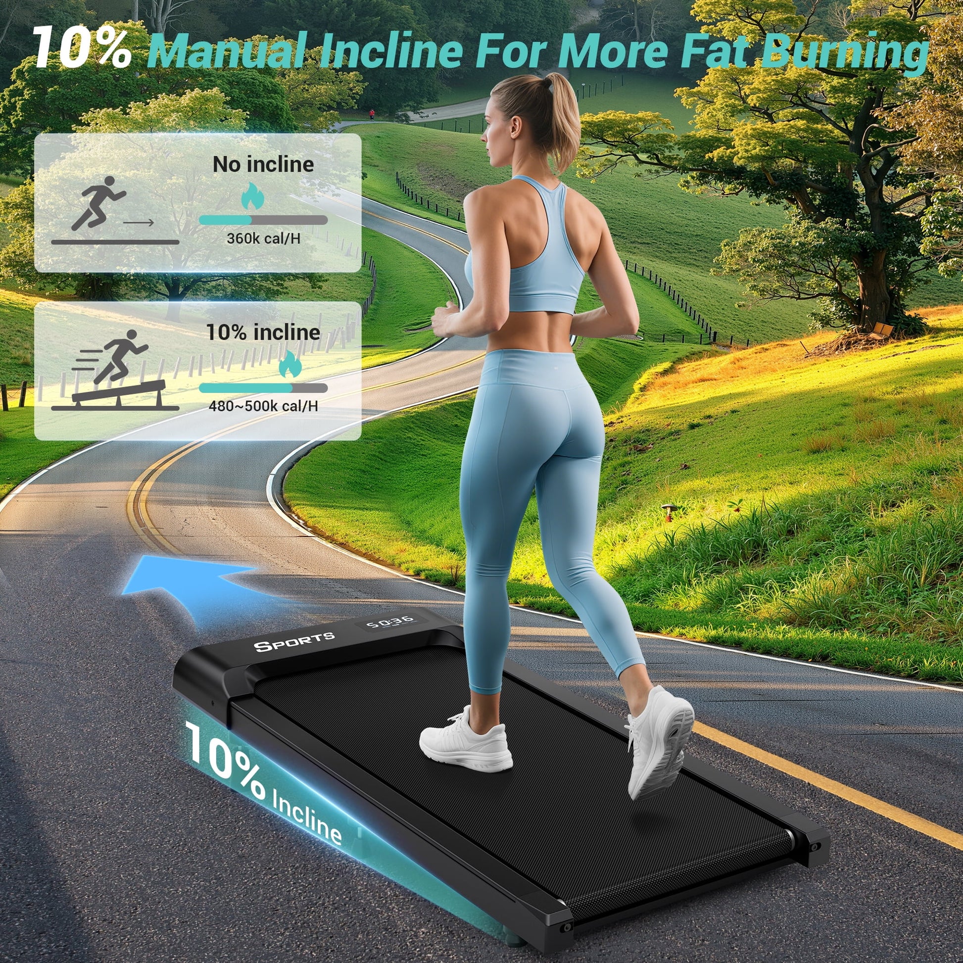 Walking Pad with 10% Incline,Walking Pad Treadmill for Home Office,2.5 HP under Desk Treadmill with LED Display & Remote,265 Lbs Capacity
