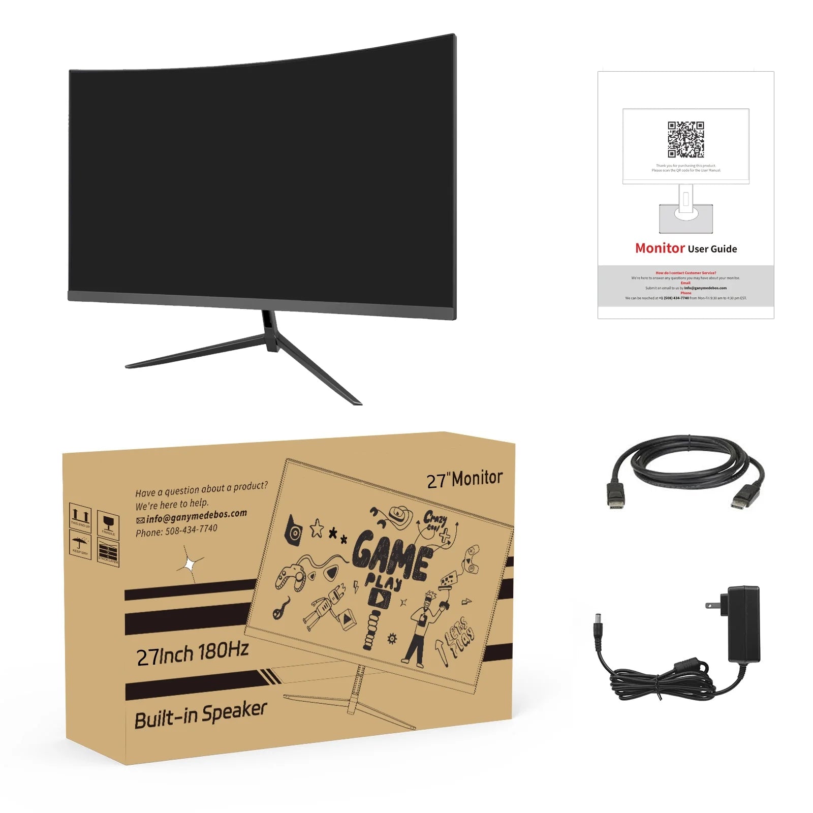 REHISK 27 Inch QHD 2K Curved Gaming Monitor 180Hz 2560 X 1440P 1Ms Fast IPS Computer Monitor, DP/HDMI,VESA Mount, 120% Srgb HDR Eye Care Metal Stand