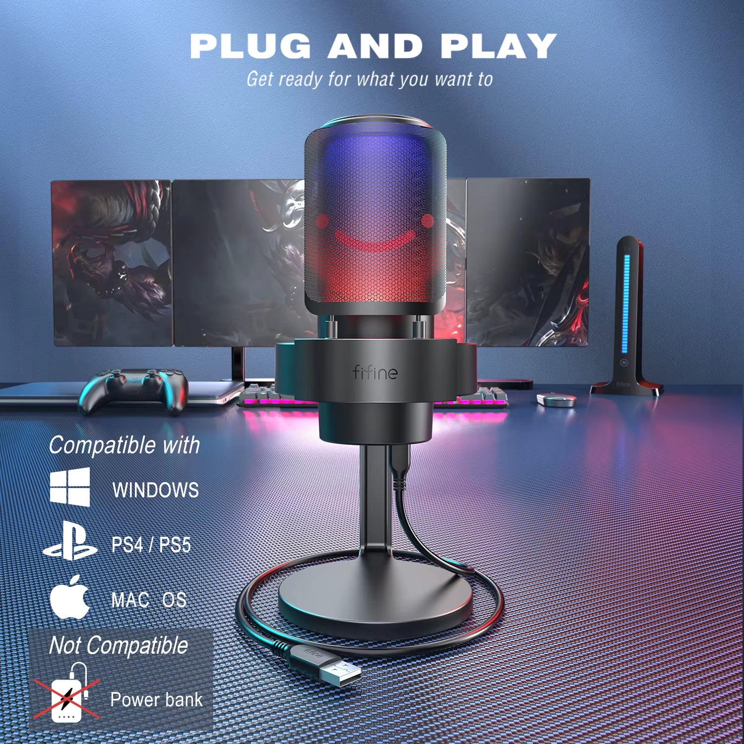 USB Microphone for Recording and Streaming on PC and Mac,Headphone Output and Touch-Mute Button,Mic with 3 RGB Modes -A8