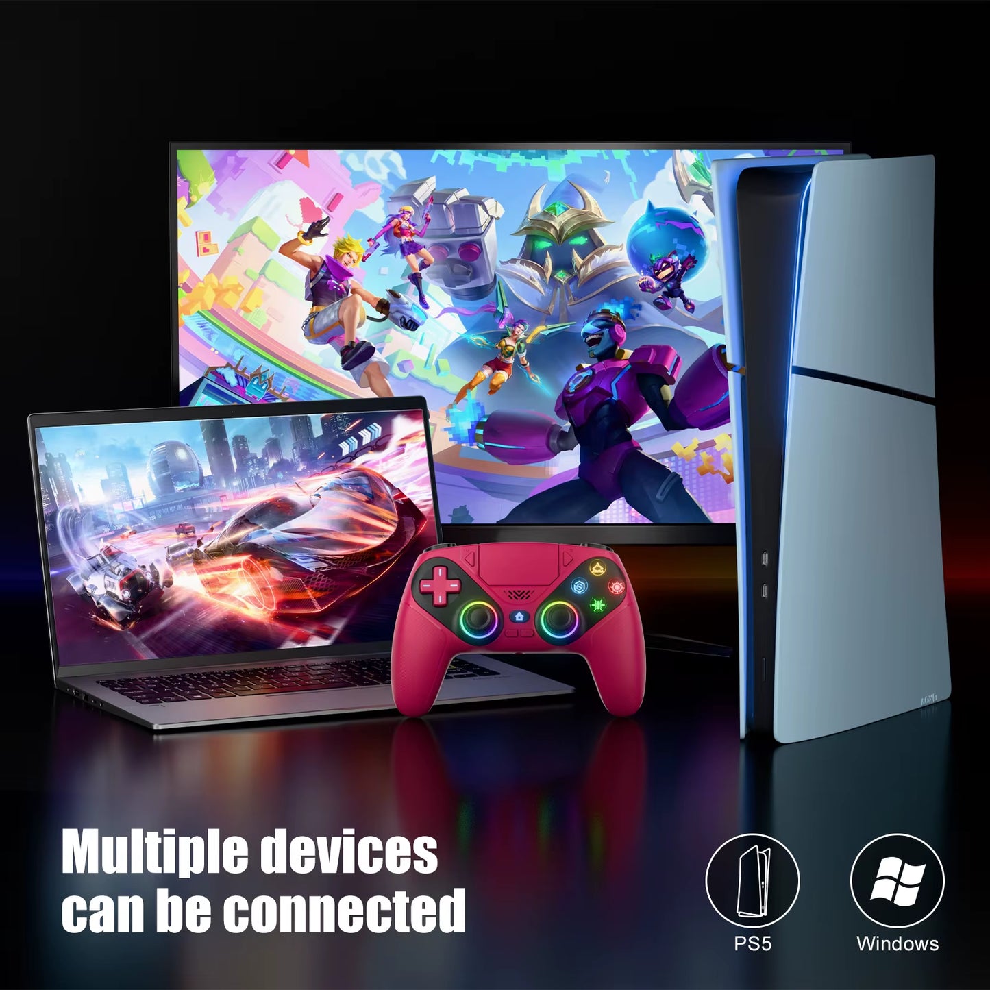 Wireless Gaming Controller Compatible for Ps5/Ps5 Pro/Pc with Hall Joystick Dual Vibration Bluetooth Gamepad Turbo Programming