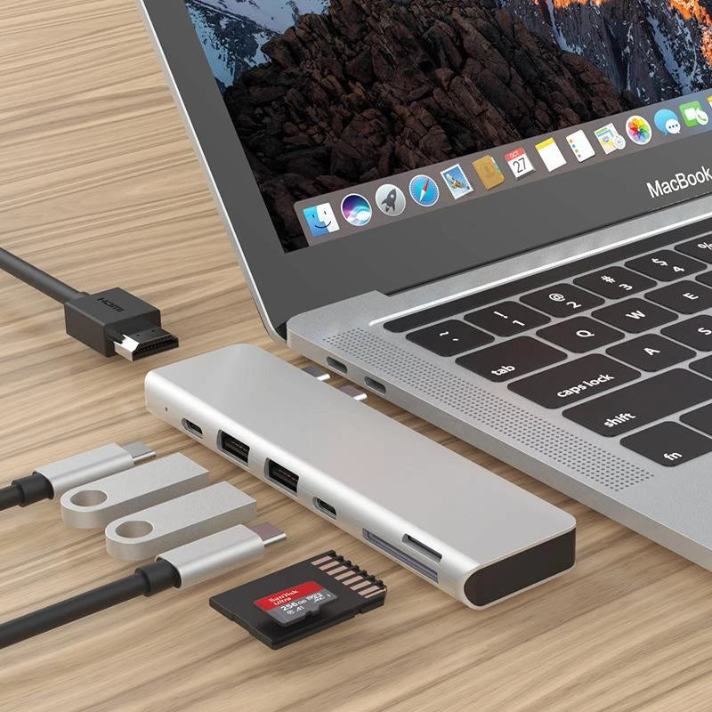 Compatible with Apple, Dual Type-C Hub Adapter for Macbook Pro & Air