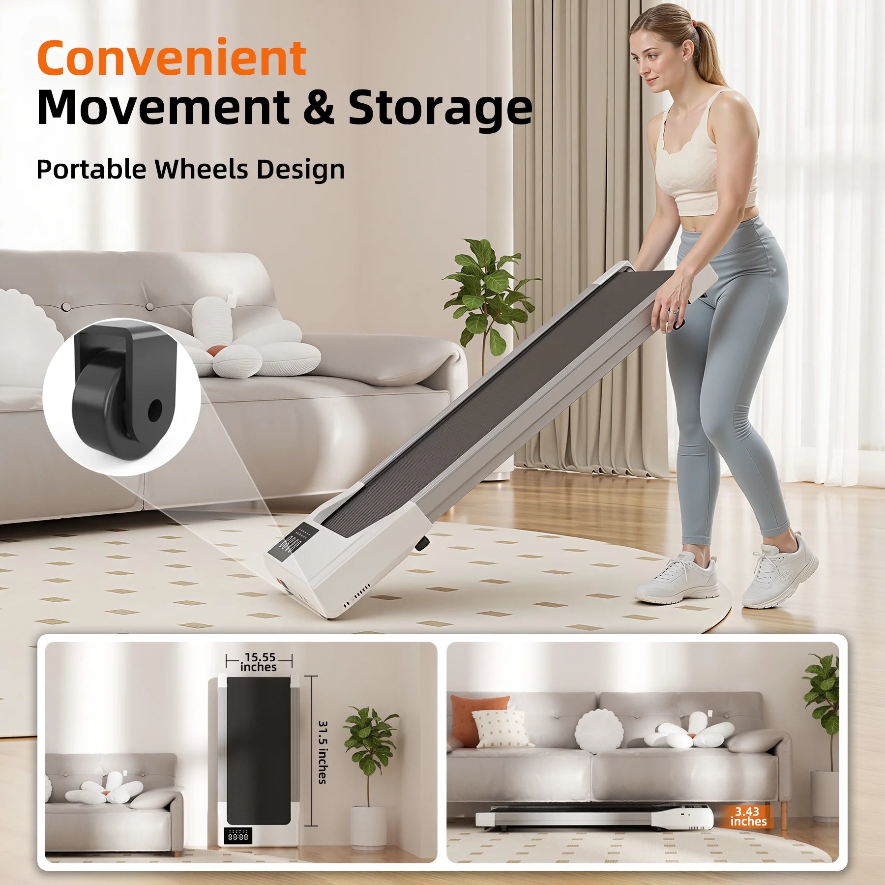 Walking Pad 300Lb,Under Desk Treadmillwith Remote Control ,2 in 1 Portable Walking Pad Treadmill for Home/Office/Exercise/Fitness Workout(White)
