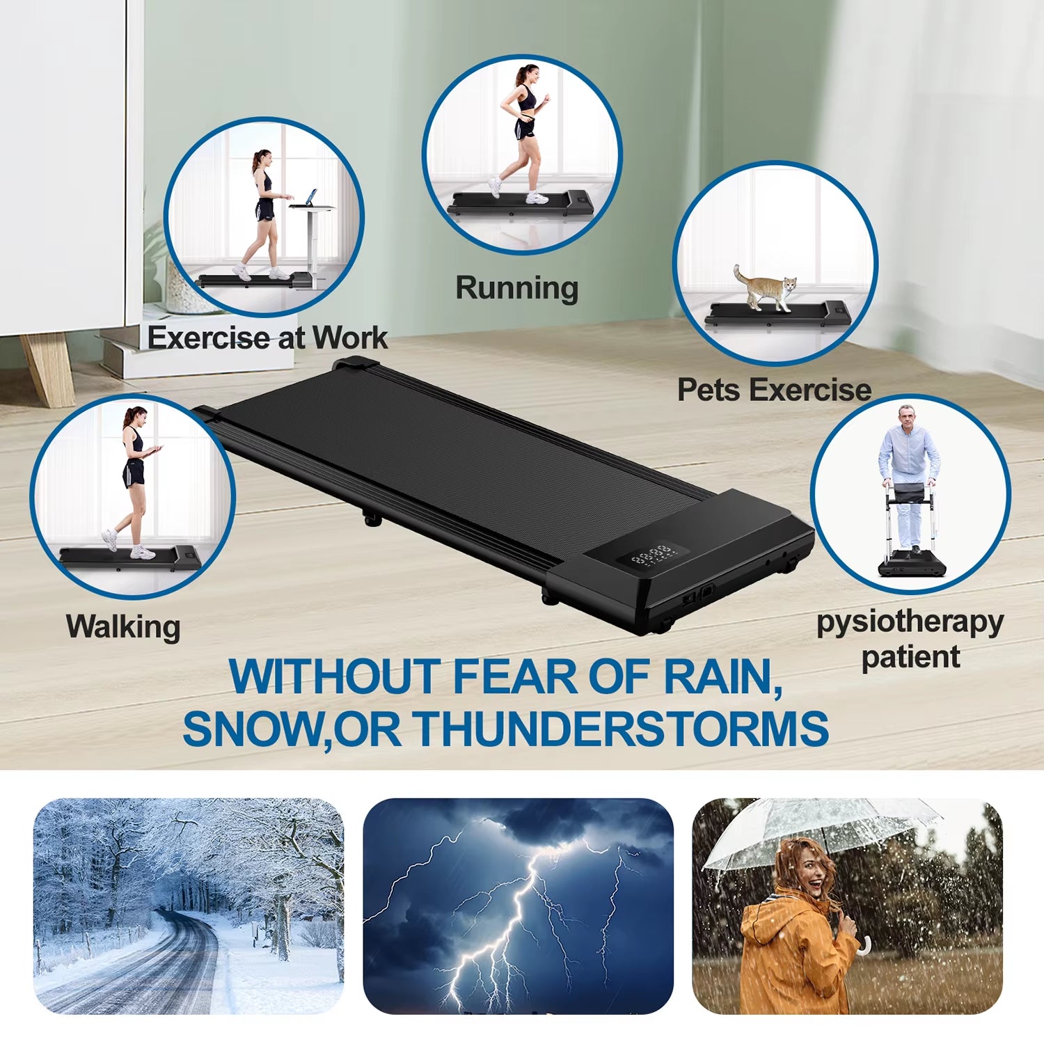 350Lbs Treadmill for Home 2.5HP Treadmills Walking Pad LCD Digital Data Display 2In1 Walking Running Fitness Exercise Machine