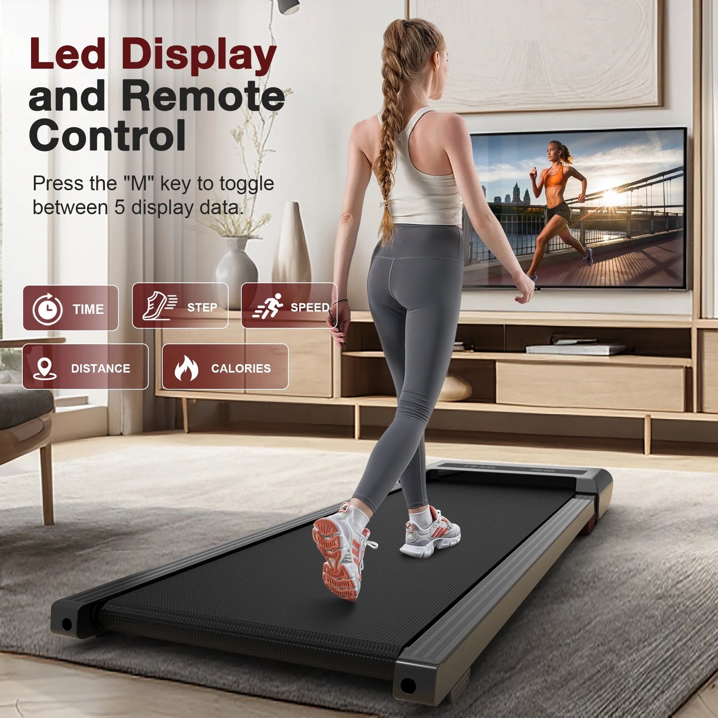 Walking Pad, under Desk Treadmill 300 Lb Capacity with LED Display for Home Office Walking/Running