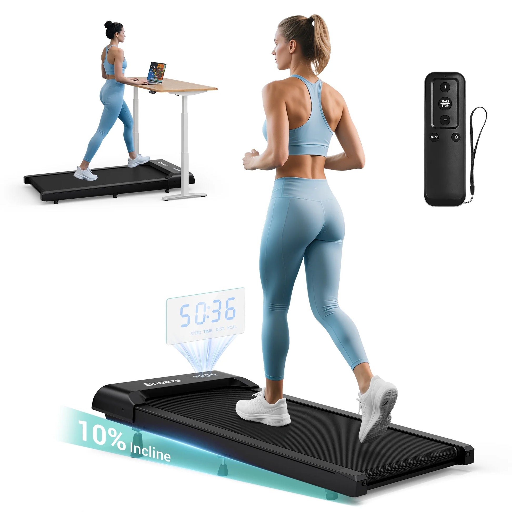Walking Pad with 10% Incline,Walking Pad Treadmill for Home Office,2.5 HP under Desk Treadmill with LED Display & Remote,265 Lbs Capacity