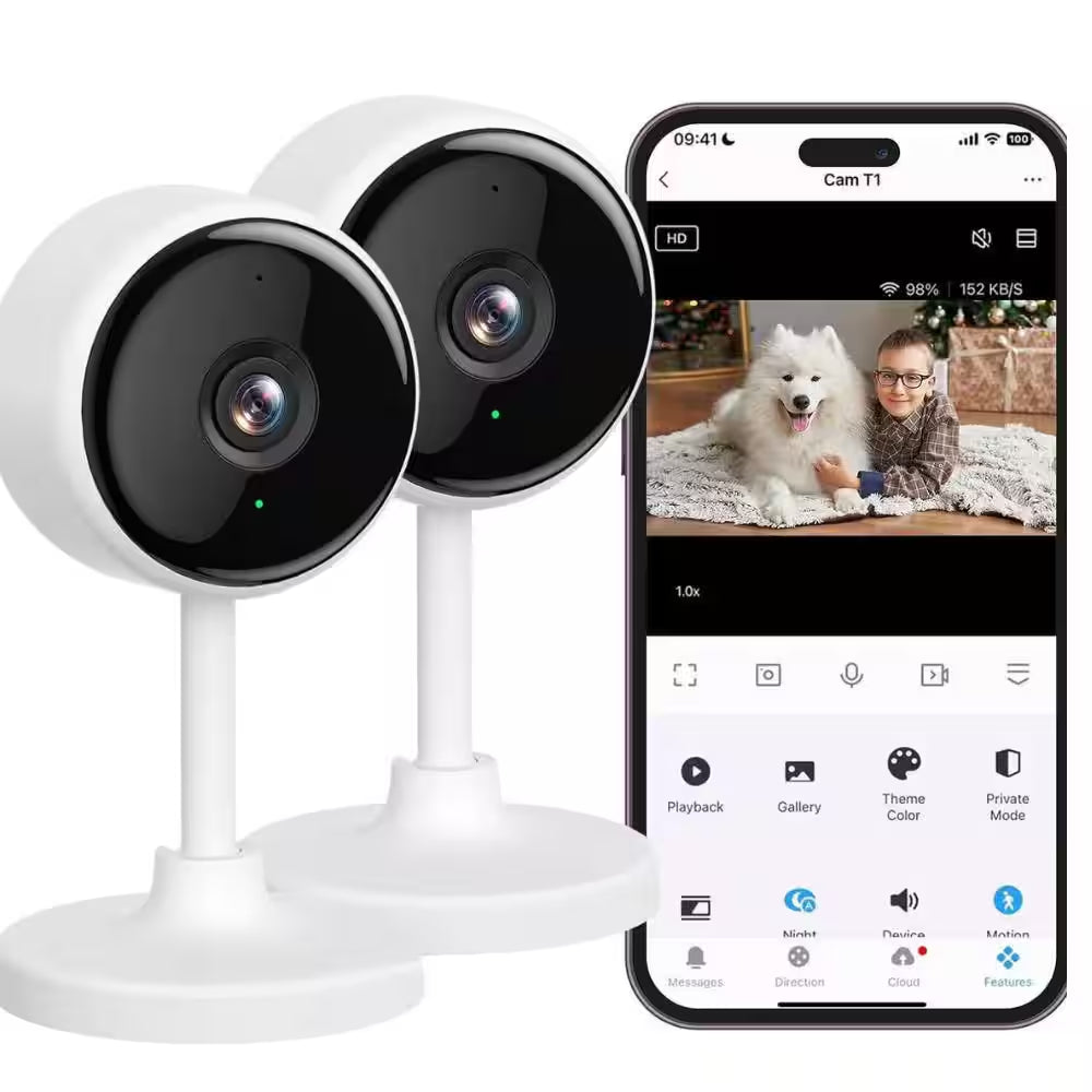 Wired Smart Indoor Hardwired Floodlight Security Camera with Night Vision Motion Detection, 2-Way Audio, White