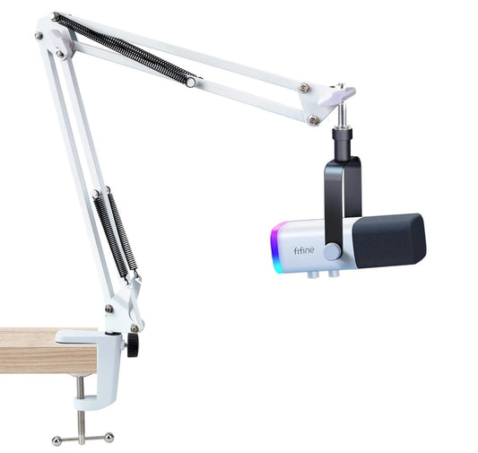 White Boom Arm for Fifine AM8 - Mic Arm Compatible with Fifine Microphone