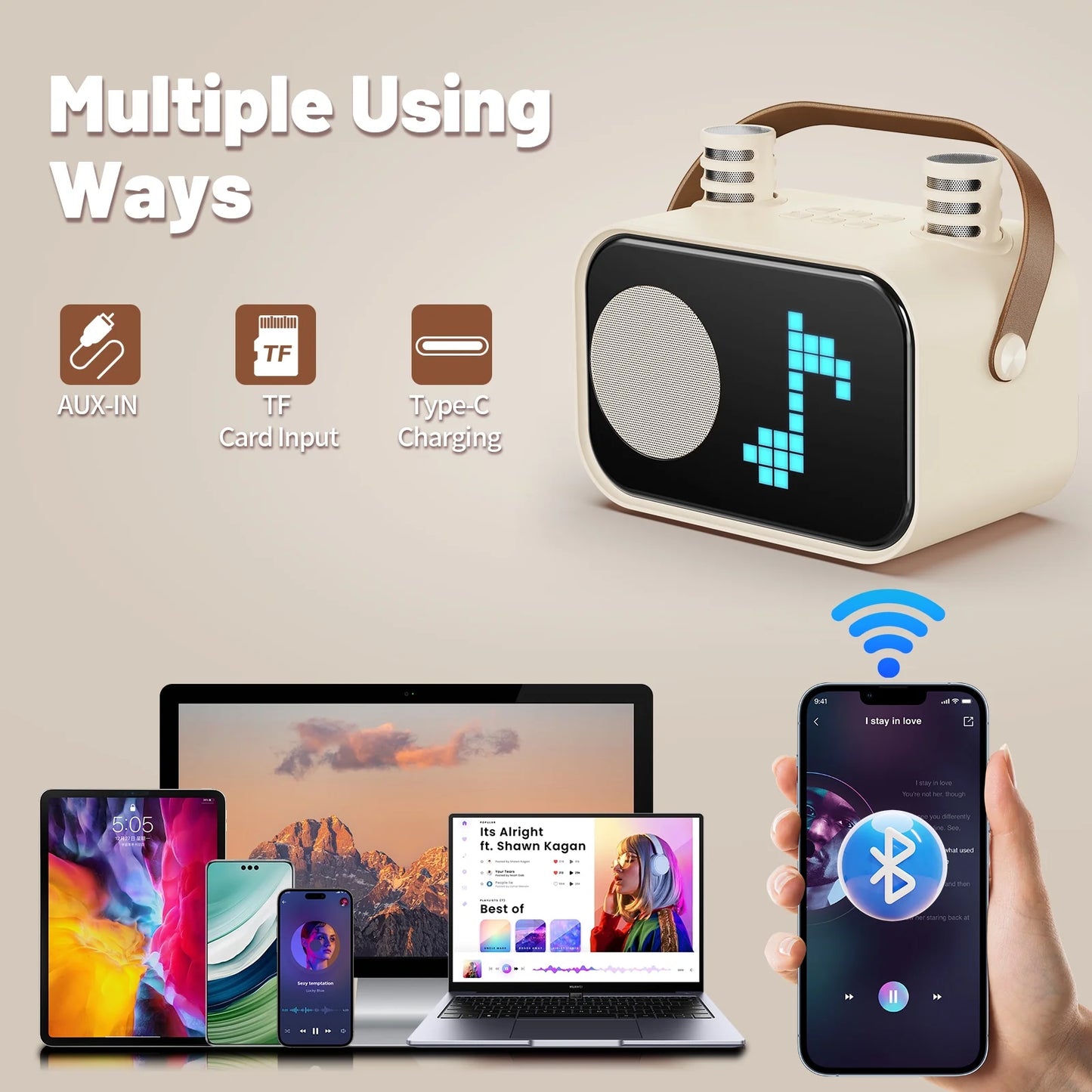 Karaoke Machine for Kids, Bluetooth Speaker with Microphone, Kids Karaoke Machine, 15 Animation Modes