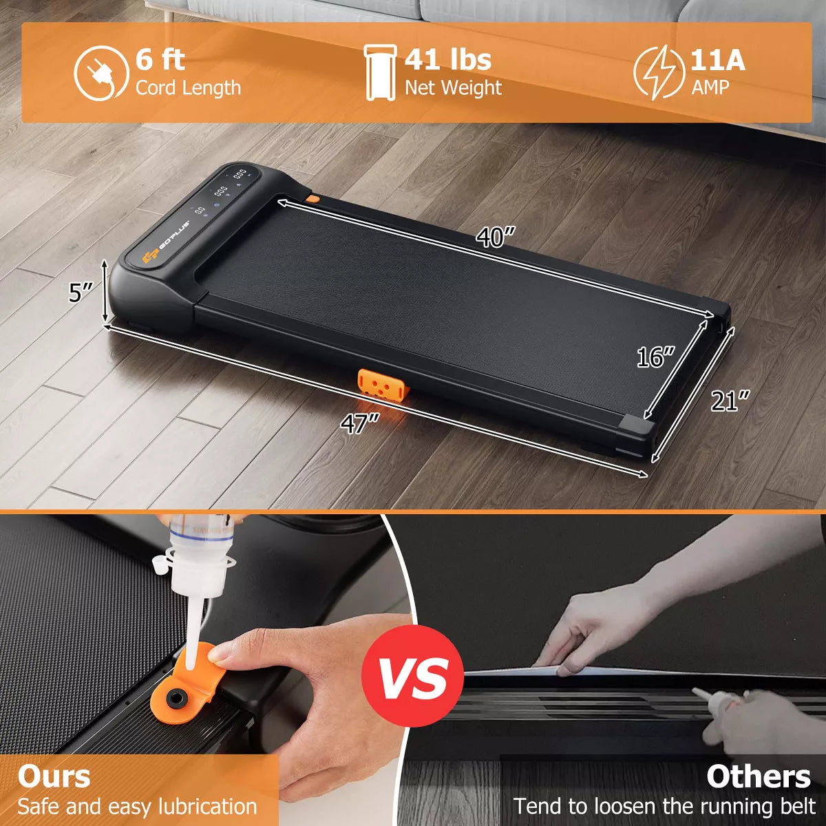 Costway Walking Pad under Desk Treadmill with Watch Remote LED Touch Screen for Home/Office