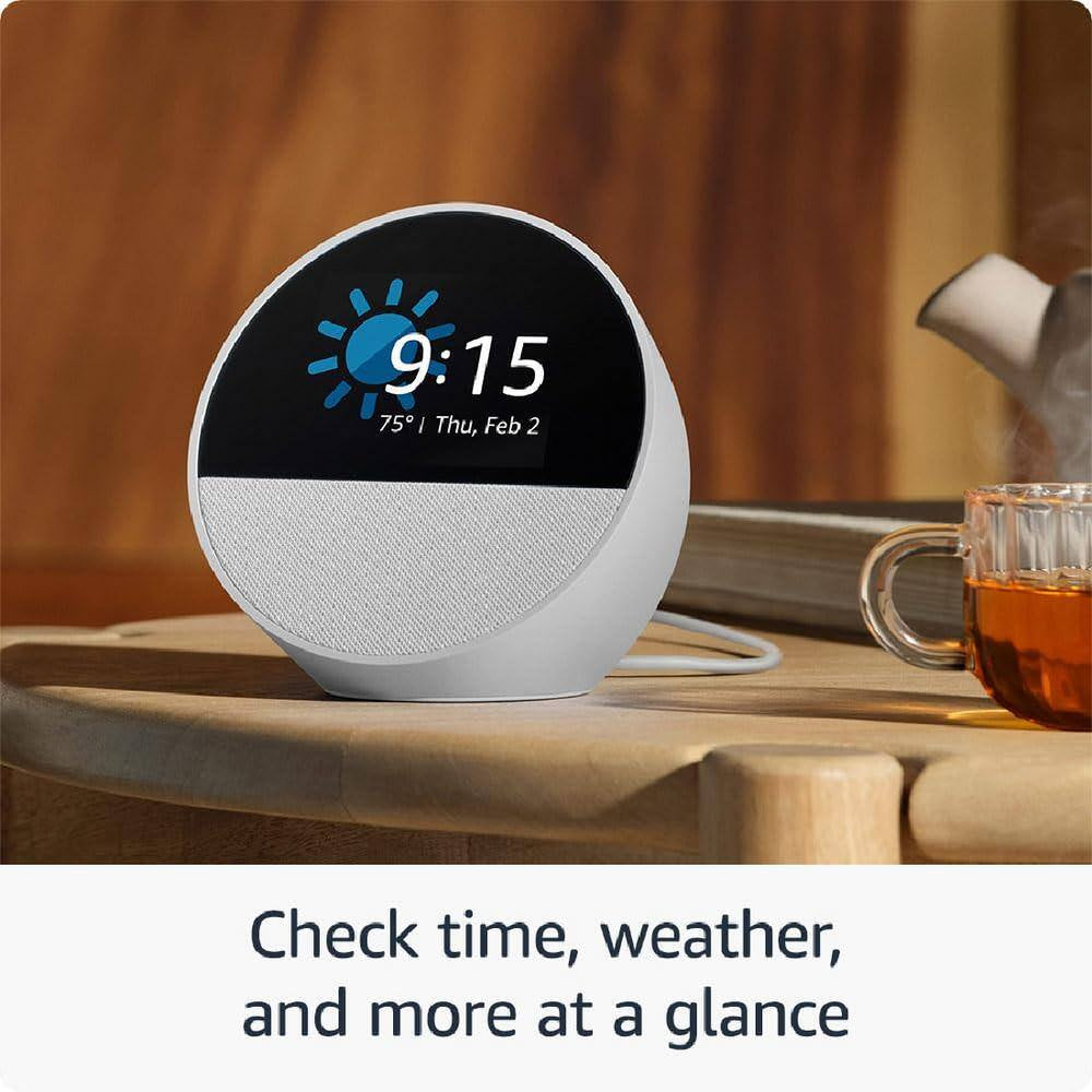 Blue Echo Spot-Smart Alarm Clock with Alexa, Smart Speaker with Compact Design for Nightstands, Offices and Kitchens