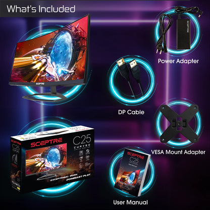 Curved 24.5-Inch Gaming Monitor up to 240Hz 1080P R1500 1Ms Displayport X2 HDMI X2 Blue Light Shift Build-In Speakers, Machine Black 2023 (C255B-FWT240)