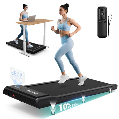 Walking Pad with 10% Incline,Walking Pad Treadmill for Home Office,2.5 HP under Desk Treadmill with LED Display & Remote,265 Lbs Capacity