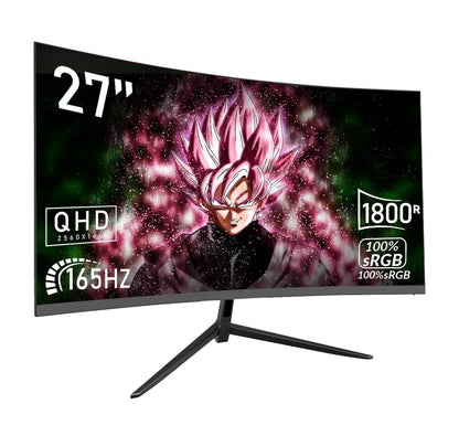 REHISK 27 Inch QHD 2K Curved Gaming Monitor 180Hz 2560 X 1440P 1Ms Fast IPS Computer Monitor, DP/HDMI,VESA Mount, 120% Srgb HDR Eye Care Metal Stand