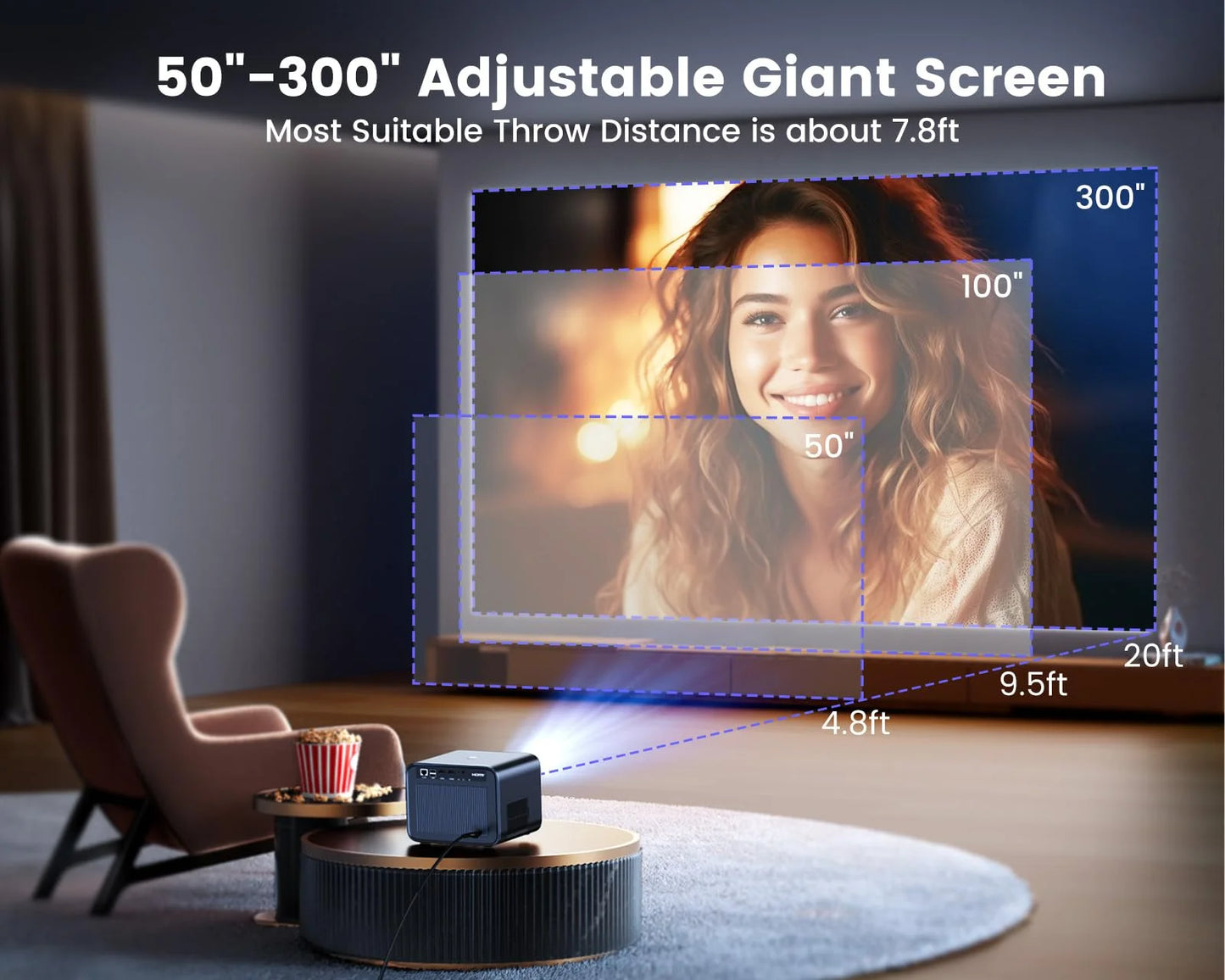 [Netflix Certified & Dolby Audio]  4K Projector with Wifi and Bluetooth, 700ANSI Lumens, Auto Focus & 6D Keystone, Built-In Streaming Apps, Outdoor & Home Theater Movies