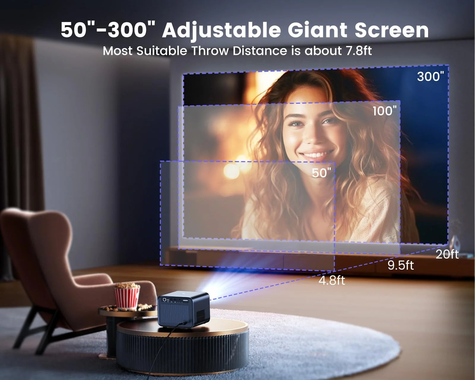 [Netflix Certified & Dolby Audio]  4K Projector with Wifi and Bluetooth, 700ANSI Lumens, Auto Focus & 6D Keystone, Built-In Streaming Apps, Outdoor & Home Theater Movies