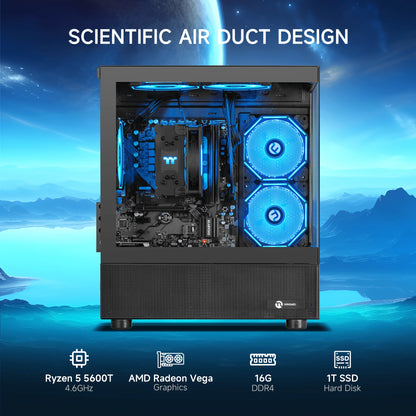 Lumishore Gaming PC AMD Ryzen 5 5600GT 16GB RAM 1TB SSD Wifi PC Gaming Black