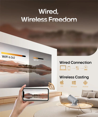 Projector 4K 1080P Support with Wifi 6 and BT 5.4, Portable Mini Projector, Auto Keystone, 180° Rotatable Home Theater, HY300 Pro 2025 Upgraded