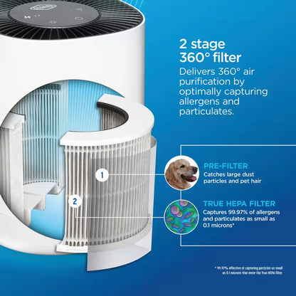 Tabletop Smart 200 Sq. Ft. True HEPA Air Purifier in White