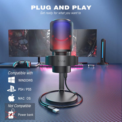 USB Microphone for Recording and Streaming on PC and Mac,Headphone Output and Touch-Mute Button,Mic with 3 RGB Modes -A8