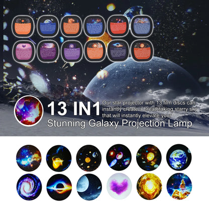 Galaxy Projector for Bedroom: HD 13 in 1 Star Projector Pro - Kids Night Light Projector | Planetarium Projector with 3 Timer Adjustable Focus & Speeds - LED Space Galaxy Lamp Room Decor Ambient Ligh