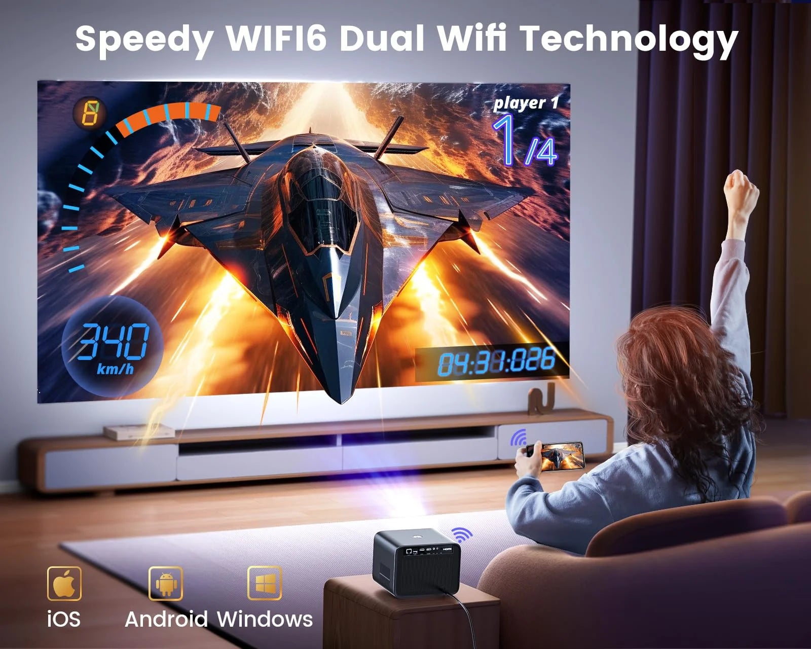 [Netflix Certified & Dolby Audio]  4K Projector with Wifi and Bluetooth, 700ANSI Lumens, Auto Focus & 6D Keystone, Built-In Streaming Apps, Outdoor & Home Theater Movies