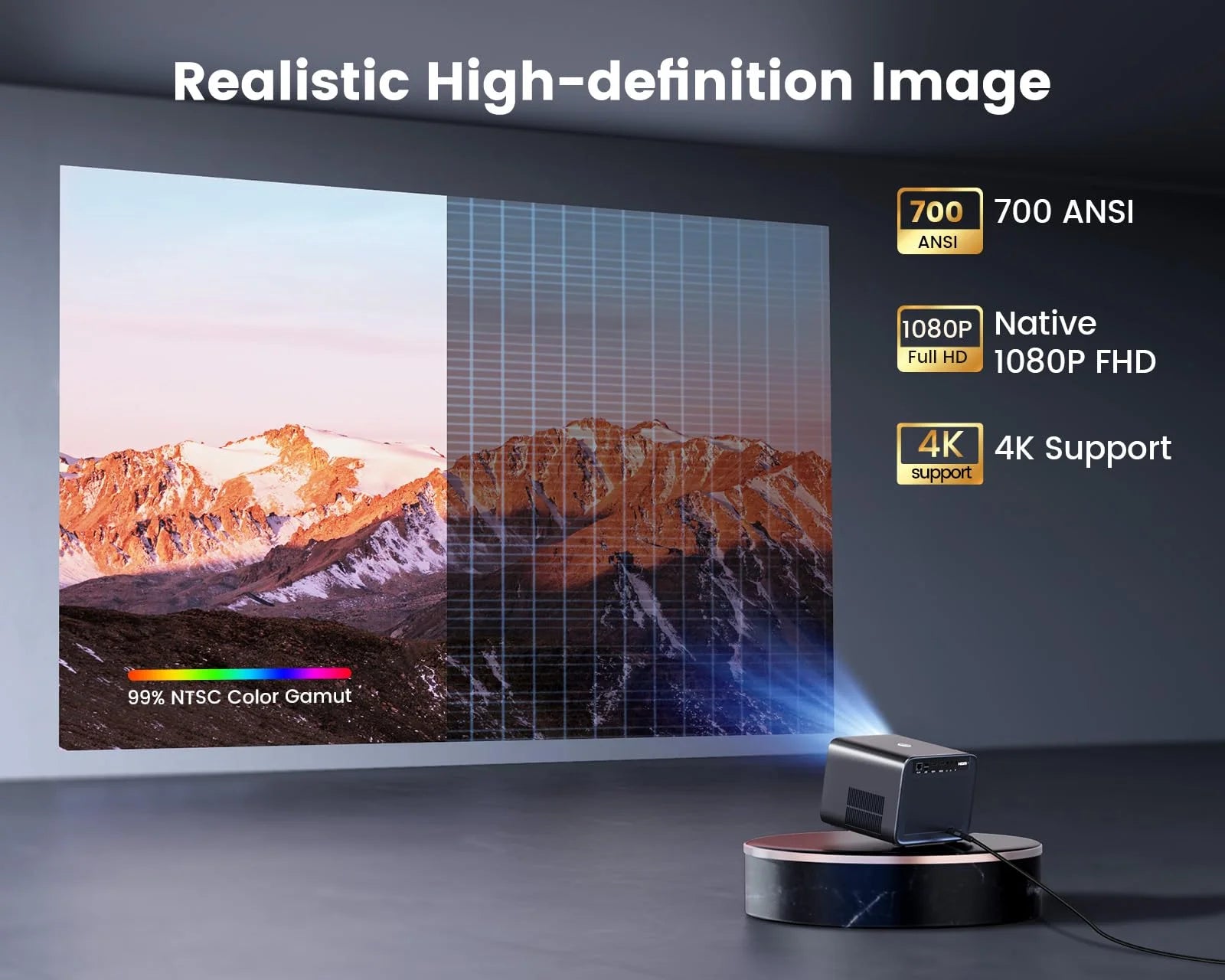 [Netflix Certified & Dolby Audio]  4K Projector with Wifi and Bluetooth, 700ANSI Lumens, Auto Focus & 6D Keystone, Built-In Streaming Apps, Outdoor & Home Theater Movies