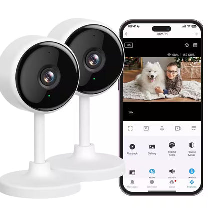 Wired Smart Indoor Hardwired Floodlight Security Camera with Night Vision Motion Detection, 2-Way Audio, White