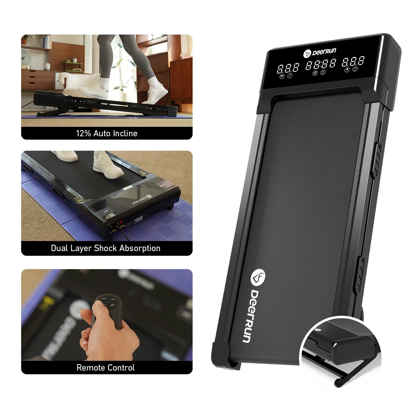 Deerrun Z10 12% Auto Incline Smart Walking Pad Treadmill with Remote Control