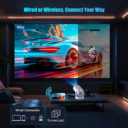 Projector 4K 1080P Support, 290 ANSI Mini Projector Smart with 5W Soundbase Speaker for Movie Projection, HY300 Pro+ Grey